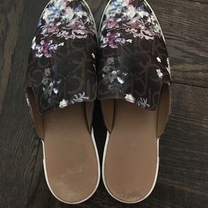 Multi colored flower print mule sneakers